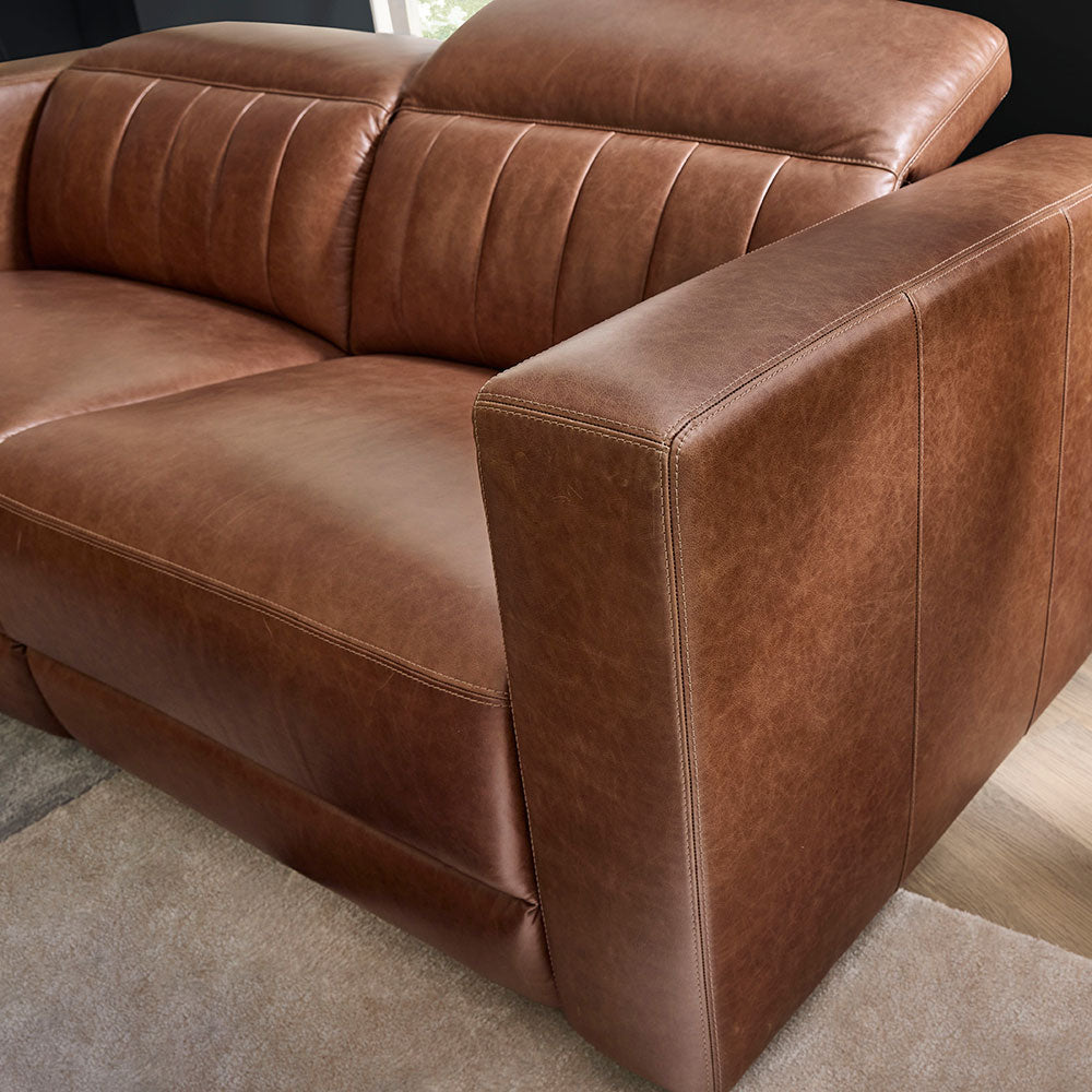 Austin Chestnut Leather Power Reclining Sofa with Power Headrests