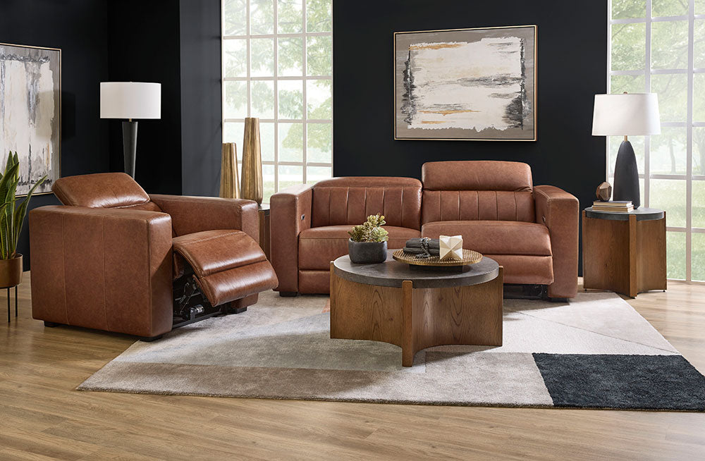 Austin Chestnut Leather Power Reclining Sofa with Power Headrests