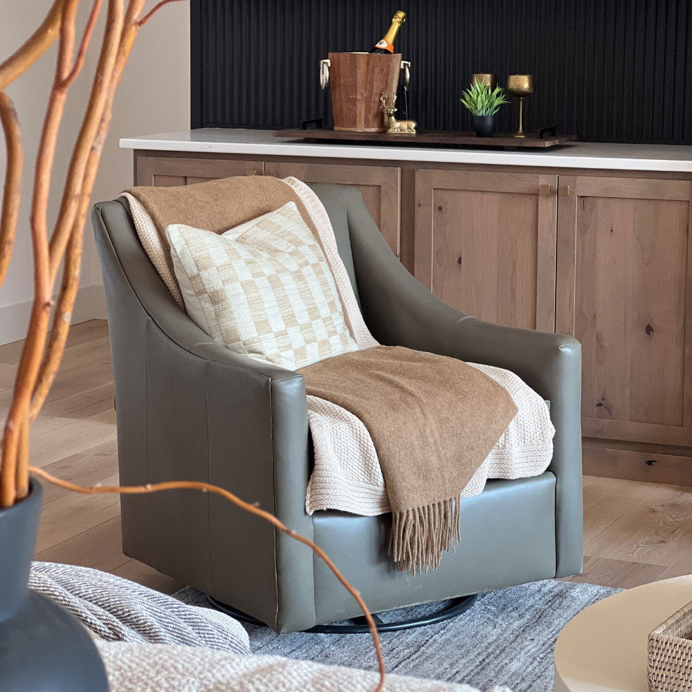 Corinna Swivel Glider in Fern Leather