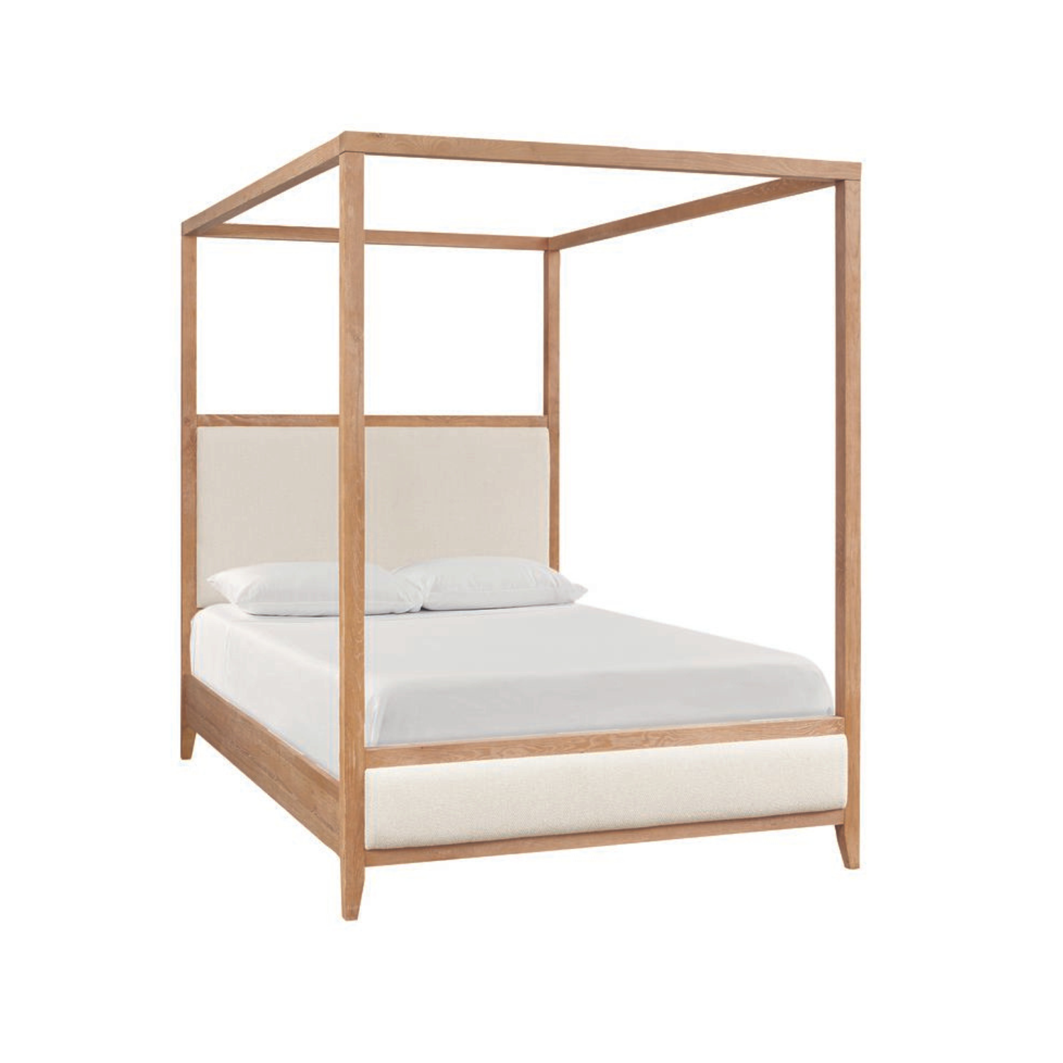 Courtland Upholstered Blond White Oak Queen Canopy Bed