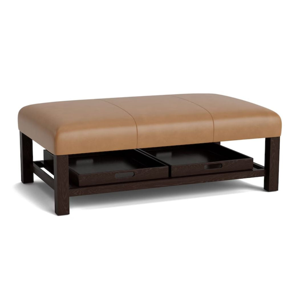 Lori Rectangle Leather Ottoman with Trays