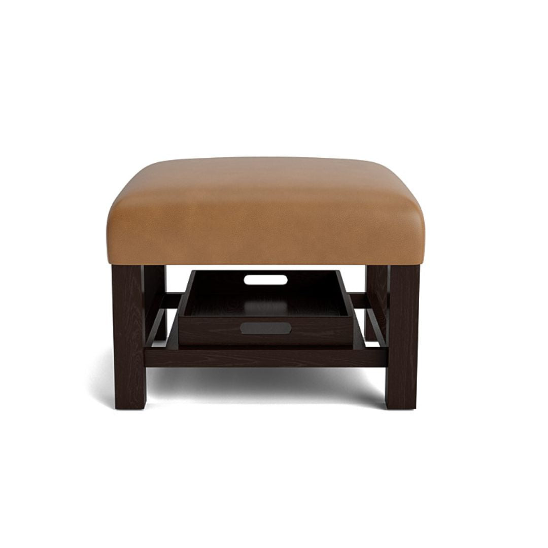 Lori Small Square Leather Ottoman with Trays